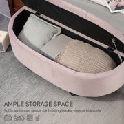 Semi Circle Storage Ottoman Bench With Tufted Seat For Bedroom Or Hallway, Pink