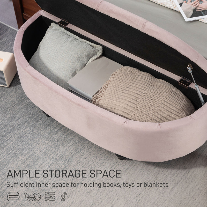 Semi Circle Storage Ottoman Bench With Tufted Seat For Bedroom Or Hallway, Pink