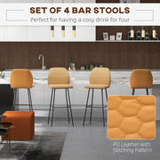 Set of 4 Upholstered Bar Stools with Backs and Steel Legs for Kitchen or Dining, Light Brown AOSOM