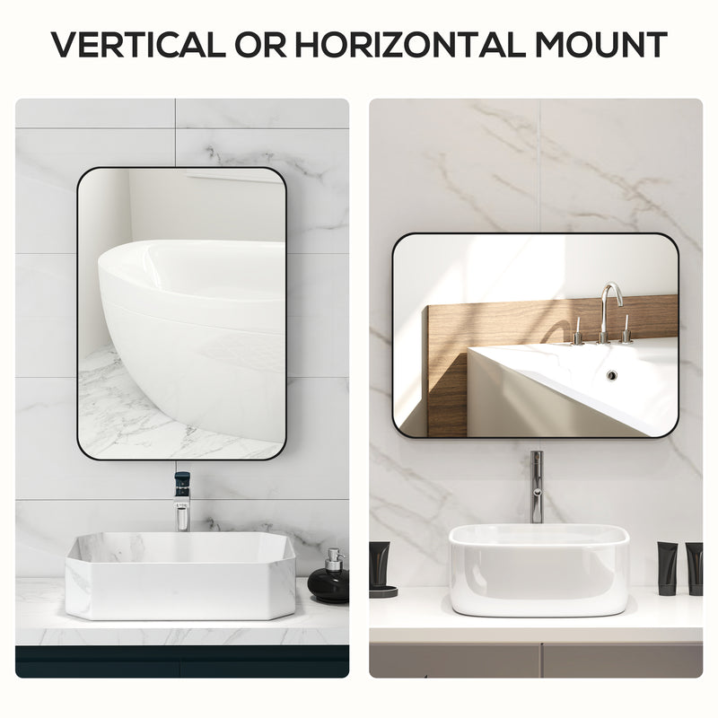 Curved Black Bathroom Mirror 70 x 50cm Modern Wall Mounted Design by HOMCOM