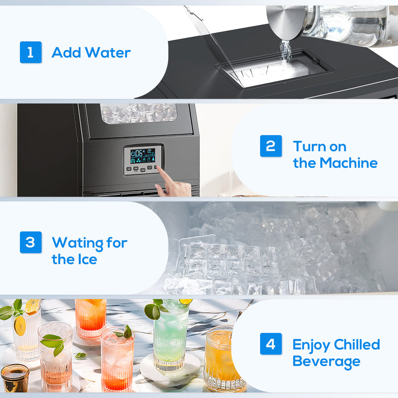 Commercial Ice Maker | 30kg Daily Output | Dual Water Supply | Black
