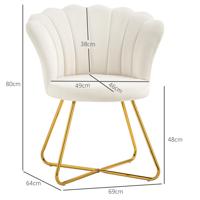 Cream Velvet Lotus Petal Accent Chair with Gold Legs Plush Upholstery and Stylish Design