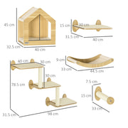 Wall Mounted Cat Furniture Set for Climbing and Play with Washable Pads Oak Cream Beige AOSOM