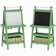 3 in 1 Kids Easel with Magnetic Whiteboard Chalkboard Paper Roll and Storage Baskets, Green