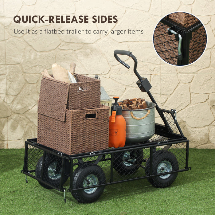 114L Steel Frame Garden Cart Trolley Heavy Duty Black by Outsunny