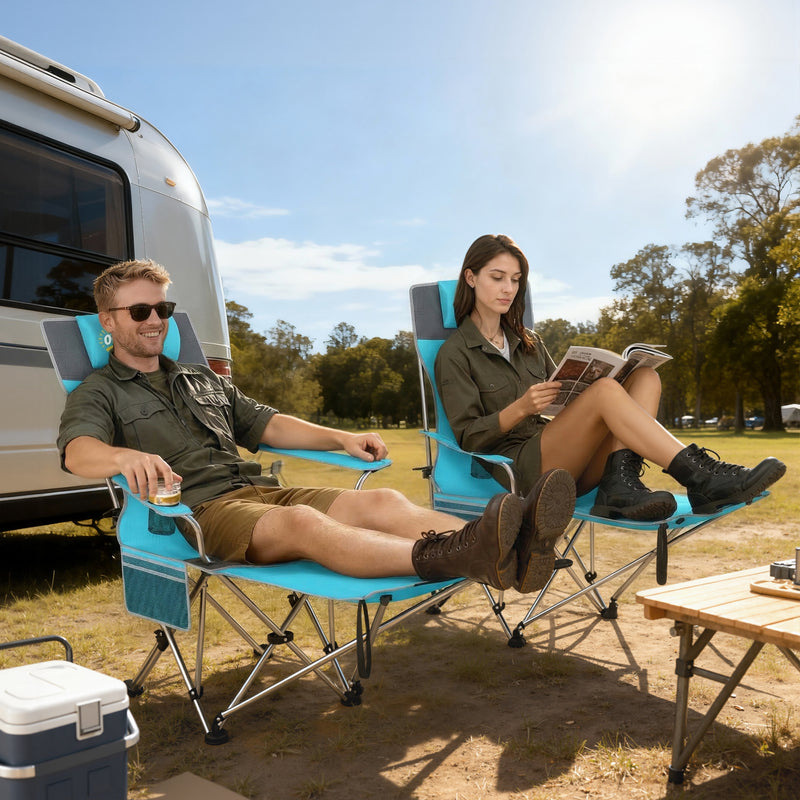 Folding Camping Chair with Detachable Footrest for Comfortable Outdoor Relaxation Blue