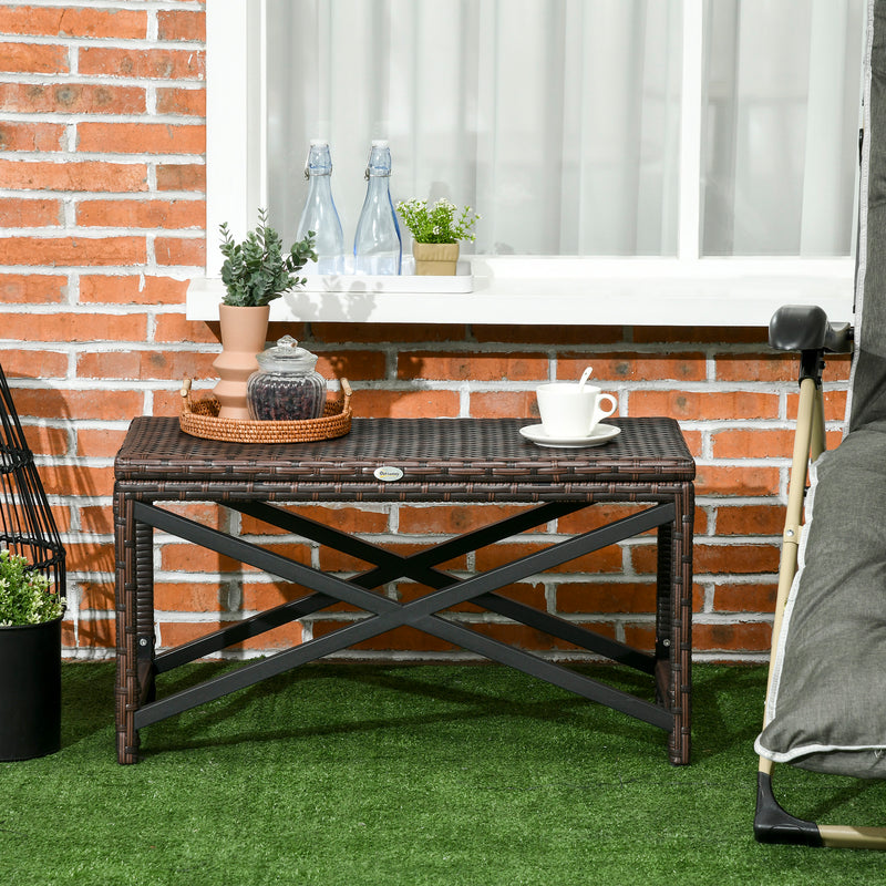 Rattan Garden Side Table with X Frame for Outdoor Coffee or Drinks Mixed Brown