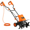 Electric Garden Tiller Rotavator for Easy Soil Preparation with Adjustable Wheels Orange AOSOM