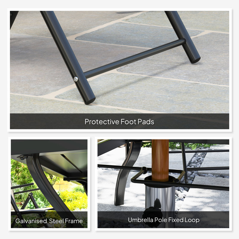 Khaki 7 Seater Steel Outdoor Dining Set With Parasol Hole by Outsunny