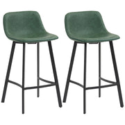 Set of 2 PU Leather Bar Stools with Backrest and Footrest for Kitchen Counters Green
