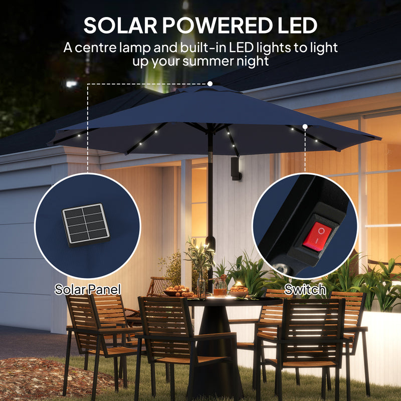 Blue 2.7m Garden Parasol with 24 LED Lights UV Protection Outdoor Shade by Outsunny