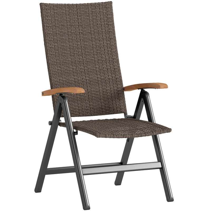 Brown Folding Rattan Chair with Armrests and High Back for Garden Camping and Balcony by Outsunny