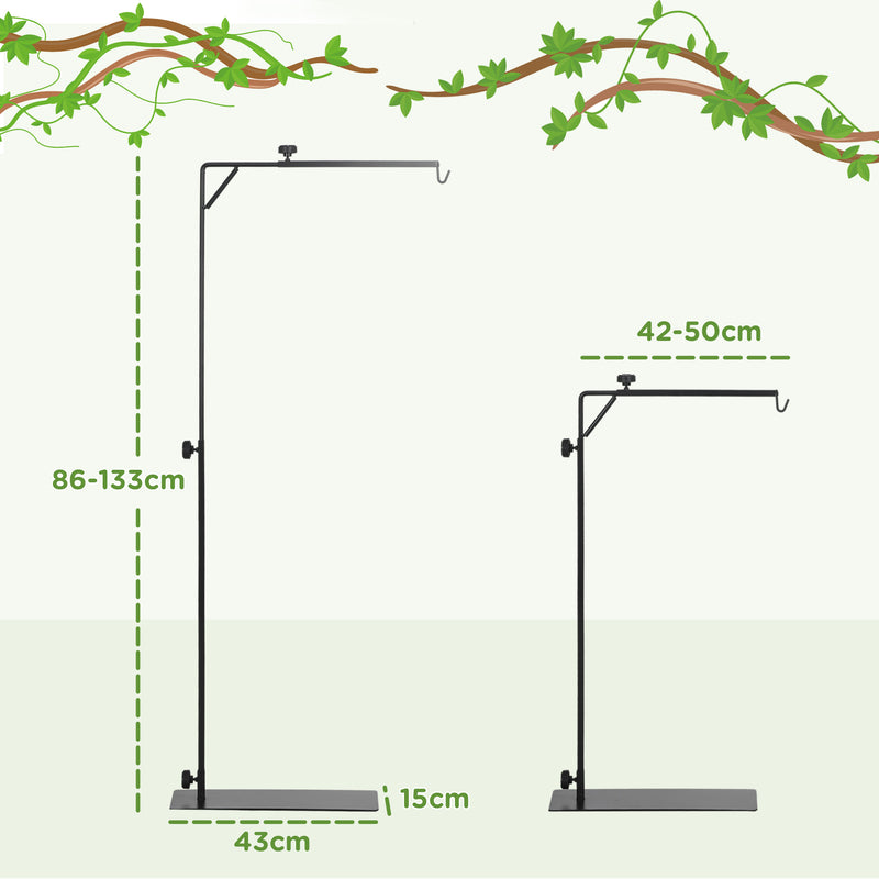 Adjustable Reptile Lamp Stand with Hook and Stable Base for Terrariums Black AOSOM