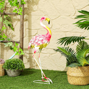 Pink Metal Flamingo Garden Statue with Ground Stakes for Outdoor Pond Decor by Outsunny
