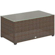 Brown Rattan Side Table With Glass Top 90 x 50cm by Outsunny