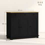 Black Sideboard With Rubberwood Top And Adjustable Shelves For Kitchen Or Dining Room