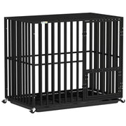 Steel Dog Crate With Removable Tray and Wheels for Secure Home Use Black AOSOM
