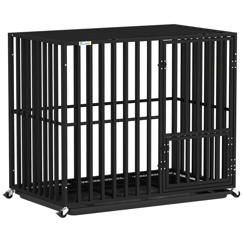 Steel Dog Crate With Removable Tray and Wheels for Secure Home Use Black AOSOM