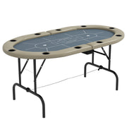 10 Player Folding Poker Table with Cup Holders and Padded Edge for Home Games Brown Blue AOSOM