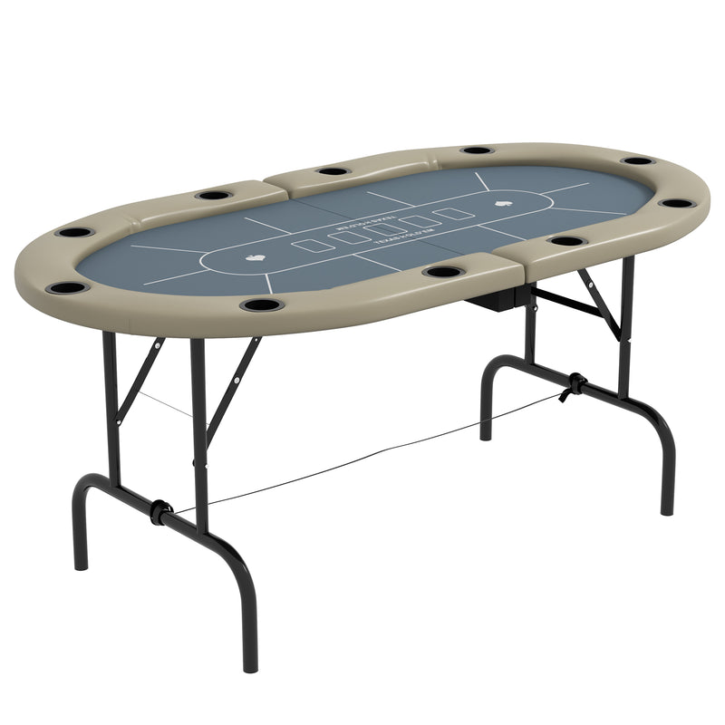 10 Player Folding Poker Table with Cup Holders and Padded Edge for Home Games Brown Blue AOSOM