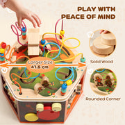 8 in 1 Wooden Activity Cube with Bead Maze and Shape Sorter for Toddlers 18 Months+ Natural AOSOM