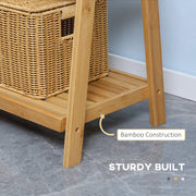 Freestanding Bamboo Towel Rack with Shelves Foldable Space Saver for Bathroom, Natural