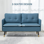 Modern Two Seater Sofa with Cushions and Steel Legs Ideal for Living Room Dark Blue