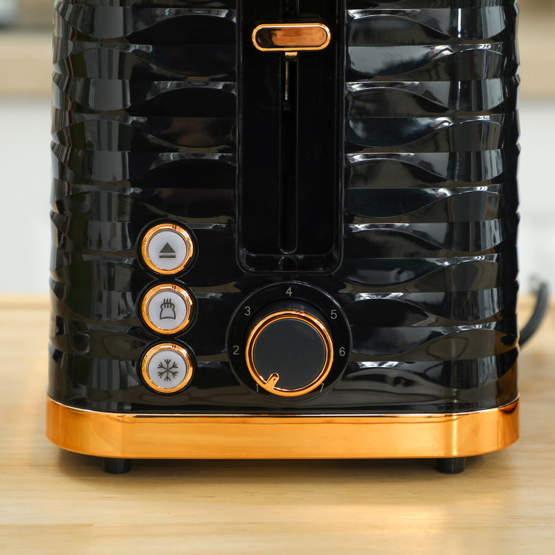 Black 3000W 1.7L Fast Boil Kettle and 2 Slice Toaster Set with 7 Browning Levels