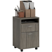 60cm Grey Filing Cabinet with Drawer Open Shelf and Wheels for Home Office by HOMCOM