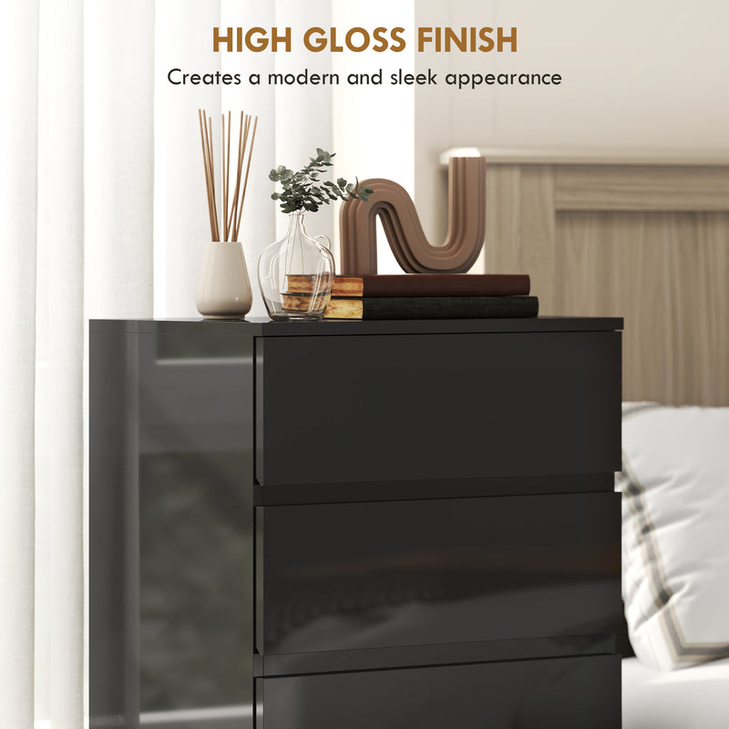 Chest of Drawers with 5 Spacious Handleless Storage Drawers for Bedroom Organisation High Gloss Black AOSOM