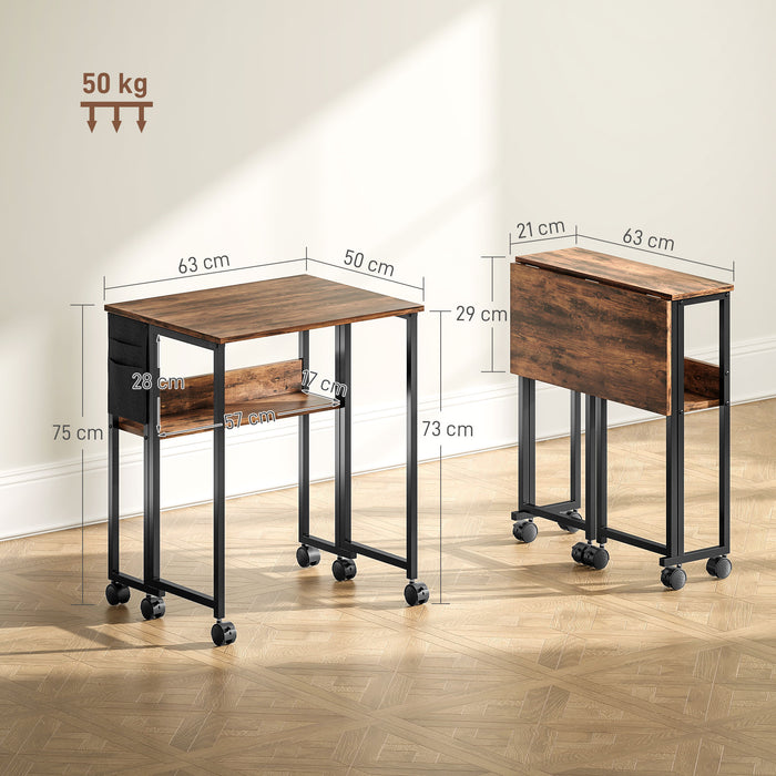Industrial Drop Leaf Writing Desk 63 cm Space Saving Home Office Work Table