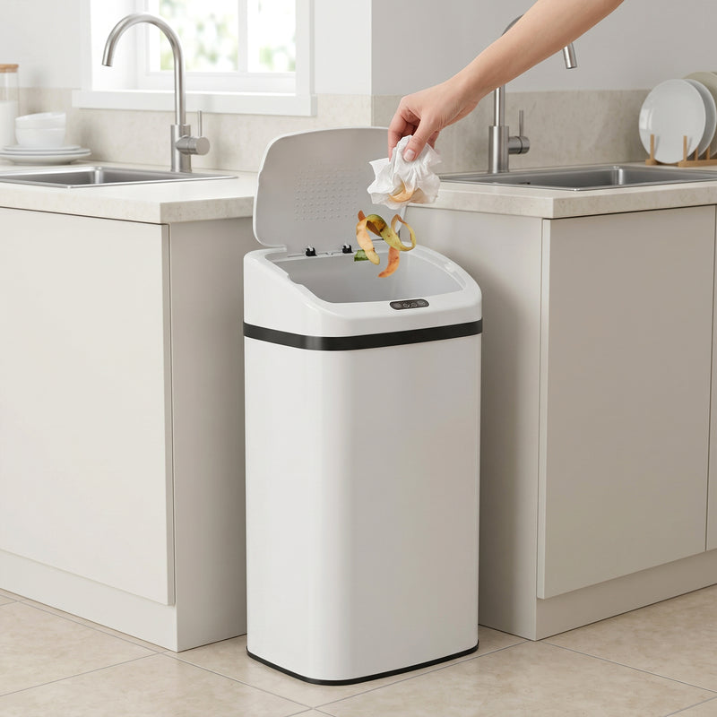 Sensor Kitchen Bin 48L Hands Free Waste Disposal with Soft Close Lid White Homcom