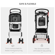 Folding Dog Stroller With Rain Cover And Storage Basket For Small Pets Grey AOSOM