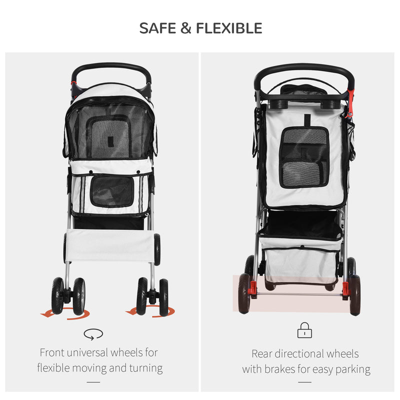 Folding Dog Stroller With Rain Cover And Storage Basket For Small Pets Grey AOSOM