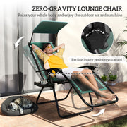 Set of 2 Green Zero Gravity Reclining Garden Chairs with Canopy and Cup Holder by Outsunny
