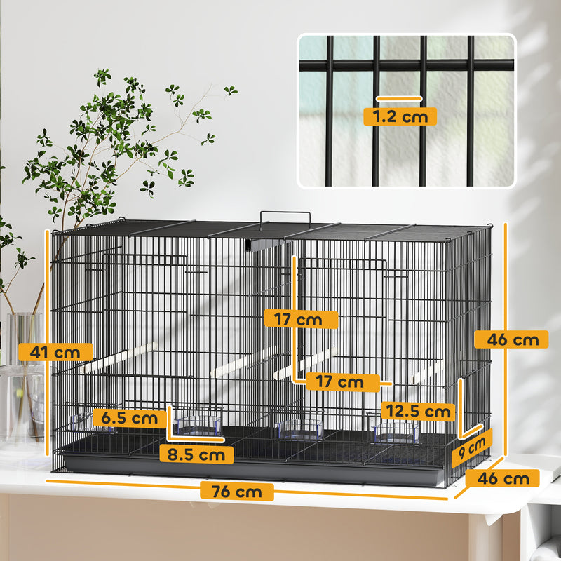 Black Bird Cage with Divider 4 Perches Slide Out Tray and Feeders for Budgies and Canaries by PawHut
