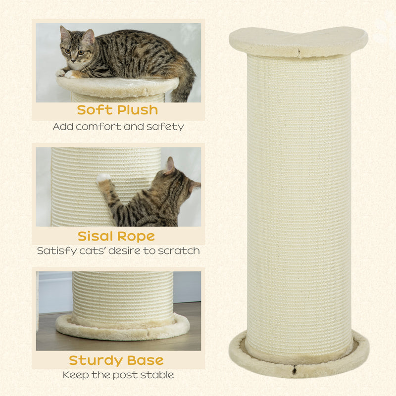 Tall Cat Scratching Post with Sisal Rope and Soft Plush Cover Anti Tip Design Beige