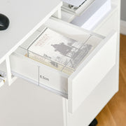 Home Office Desk and Mesh Chair Set with Flip Up Arms and Drawer Keyboard Tray White Grey