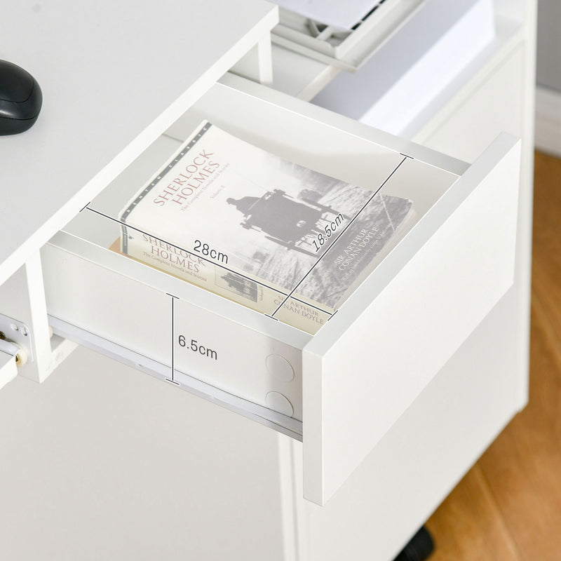 Home Office Desk and Mesh Chair Set with Flip Up Arms and Drawer Keyboard Tray White Grey