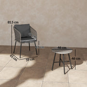 Grey 3 Piece Rattan Bistro Set with Cushions and Glass Table for Garden or Balcony by Outsunny