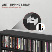 Black Media Storage Cabinet Holds 720 CDs or 396 DVDs with Adjustable Shelves