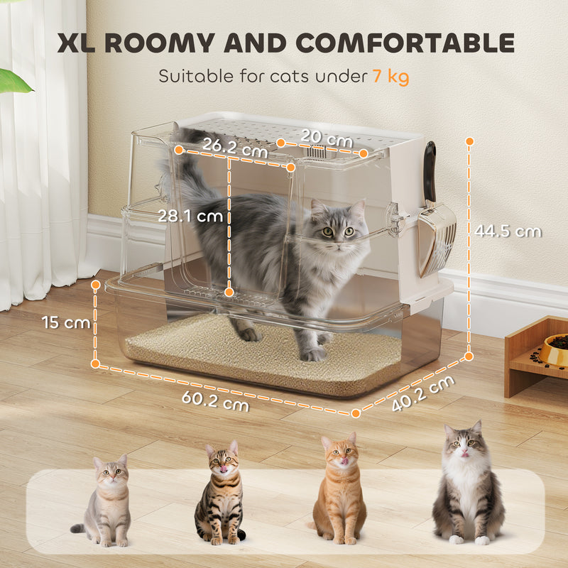 XL Enclosed Stainless Steel Cat Litter Box With Flip Top and Dual Entry Easy Clean, Silver