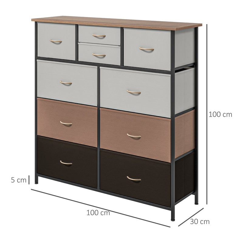 10 Drawer Fabric Chest of Drawers with Steel Frame for Bedroom Storage Multicolour