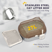 Stainless Steel Cat Litter Box with High Sides Scoop Pedal and Easy Clean Design by Outsunny
