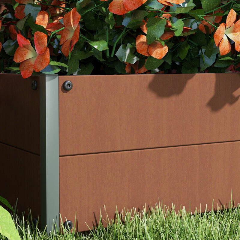 Light Brown Raised Garden Planter Box With Trellis For Climbing Plants And Drainage Gap