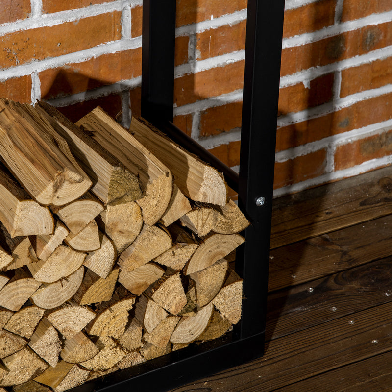 Tall Metal Firewood Log Holder Rack With Tiered Storage For Indoor Outdoor Use Black