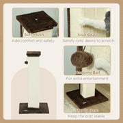 81cm Cat Scratching Post with Sisal Rope Hanging Ball and Soft Plush in Brown by PawHut