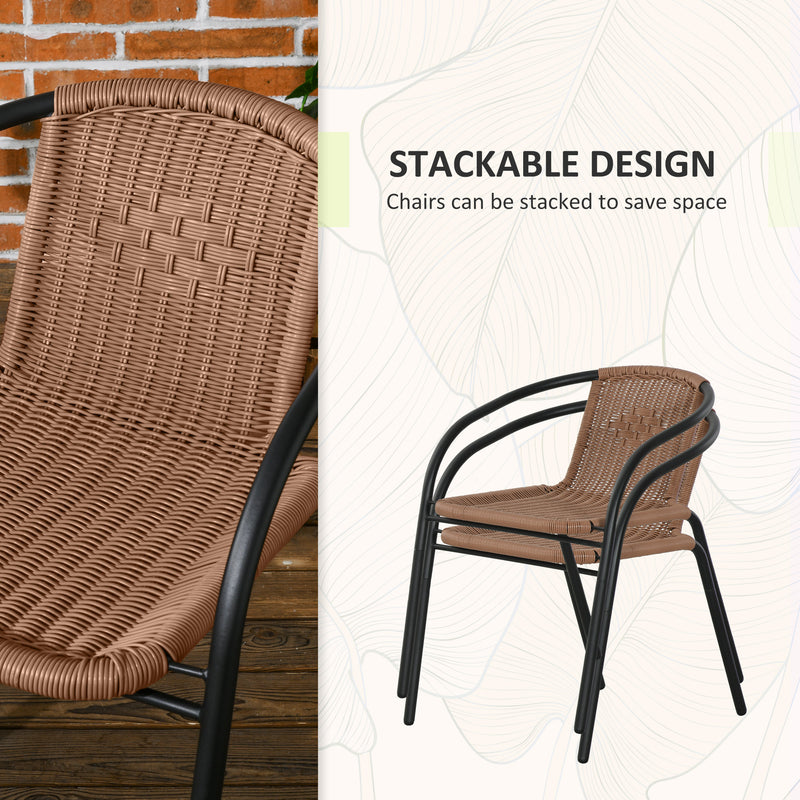 Garden Bistro Set with Stackable Rattan Chairs and Glass Table for Small Spaces Brown