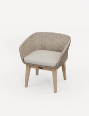Eden Dawn sand rope dining chair with seat cushion and wood legs