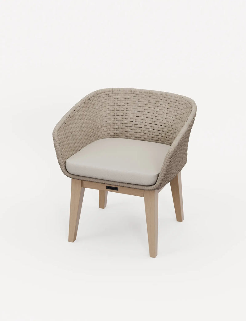 Eden Dawn sand rope dining chair with seat cushion and wood legs